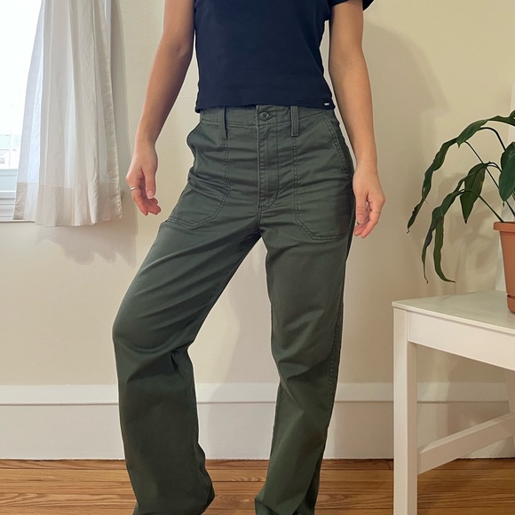 Levis High Waist Straight Leg Utility Pants Olive Green W26 L27 Surplus Chino - Picture 7 of 16